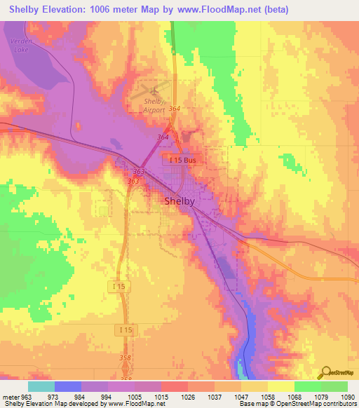 Shelby,US Elevation Map