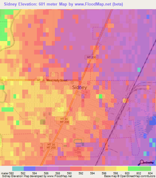 Sidney,US Elevation Map