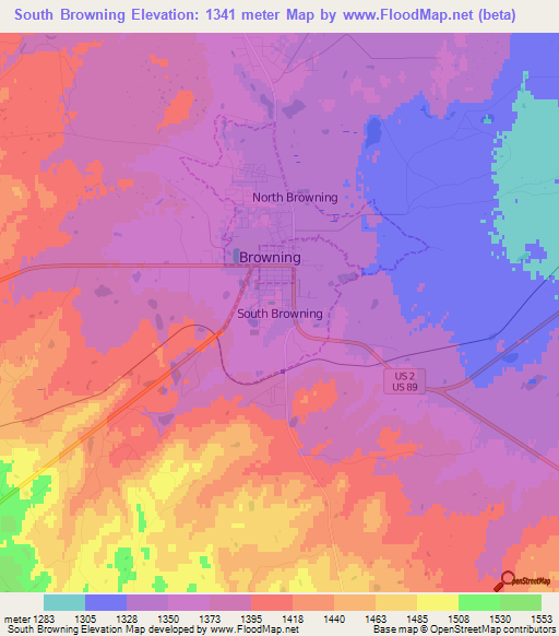 South Browning,US Elevation Map