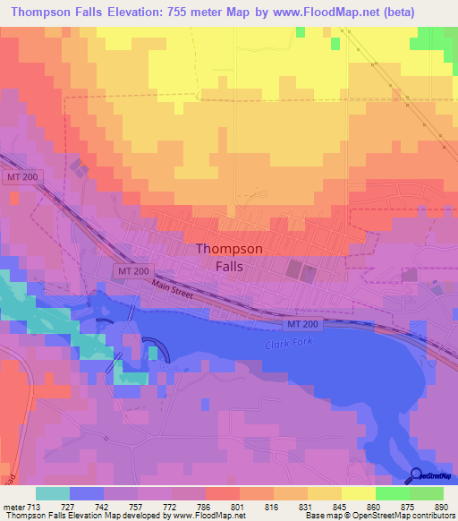 Thompson Falls,US Elevation Map