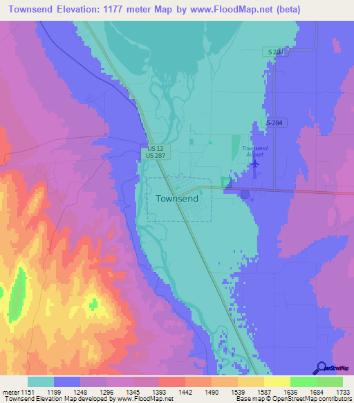 Townsend,US Elevation Map