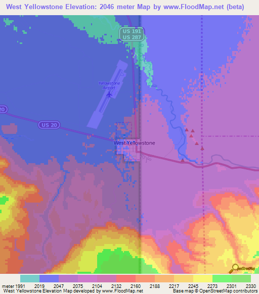 West Yellowstone,US Elevation Map