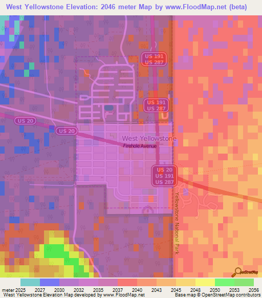 West Yellowstone,US Elevation Map