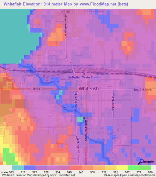 Whitefish,US Elevation Map