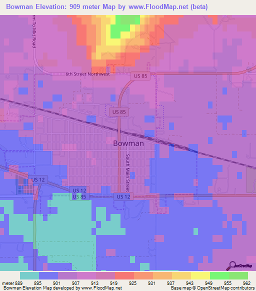 Bowman,US Elevation Map