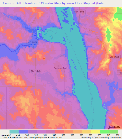 Cannon Ball,US Elevation Map