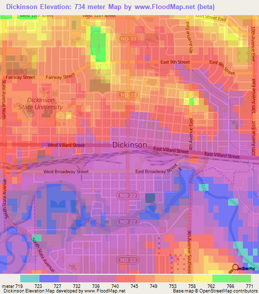 Dickinson,US Elevation Map