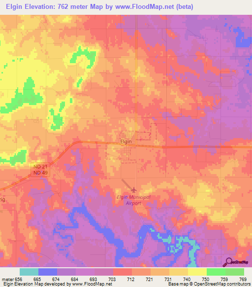 Elgin,US Elevation Map