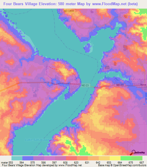 Four Bears Village,US Elevation Map