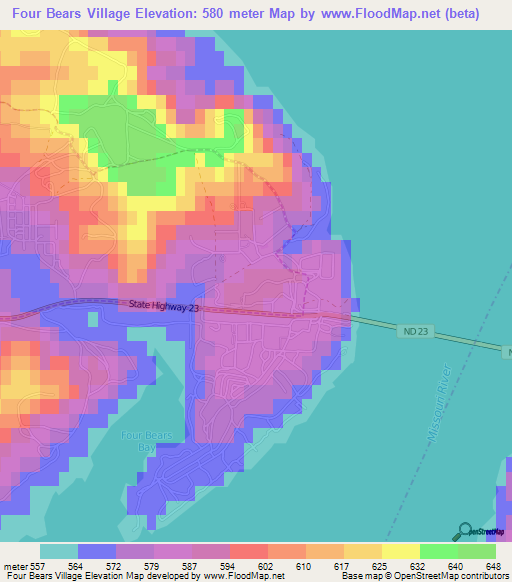 Four Bears Village,US Elevation Map