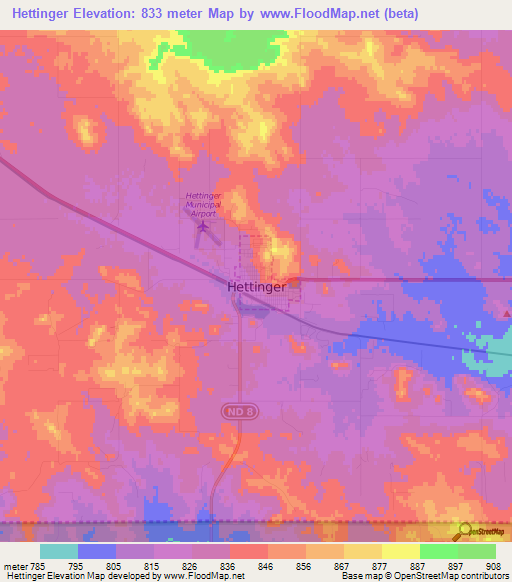 Hettinger,US Elevation Map