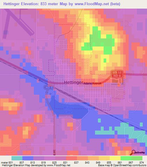 Hettinger,US Elevation Map