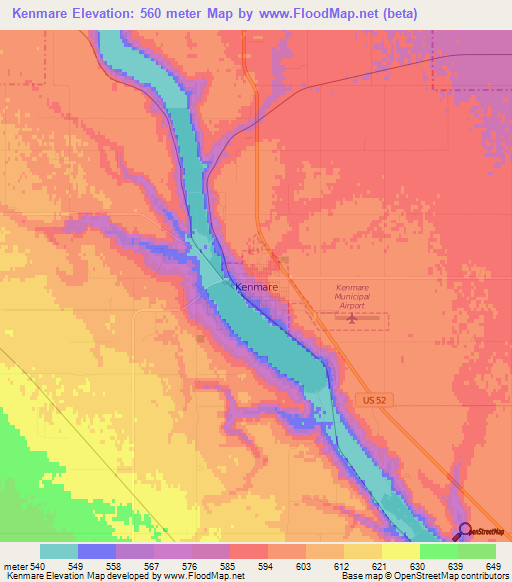 Kenmare,US Elevation Map