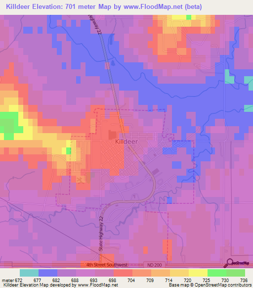 Killdeer,US Elevation Map