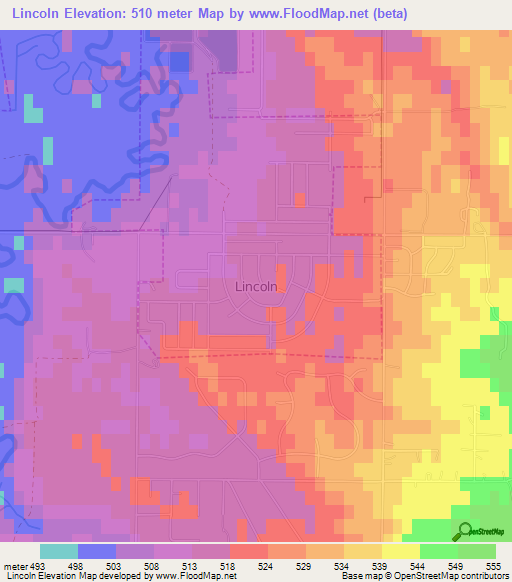 Lincoln,US Elevation Map