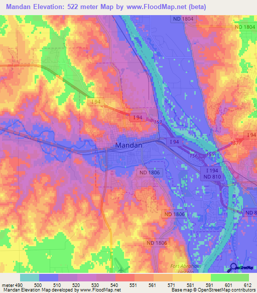 Mandan,US Elevation Map