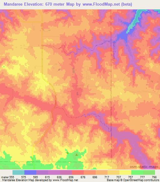 Mandaree,US Elevation Map