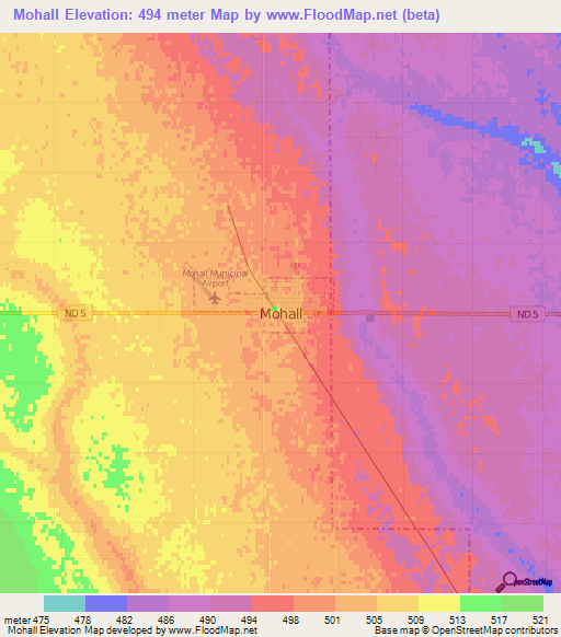 Mohall,US Elevation Map