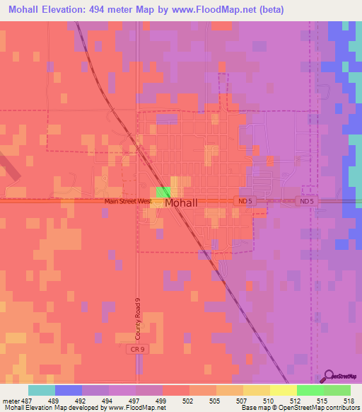 Mohall,US Elevation Map