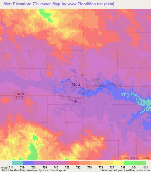 Mott,US Elevation Map