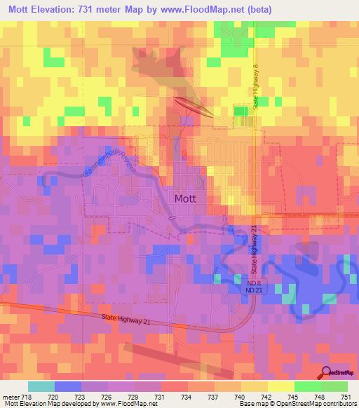 Mott,US Elevation Map