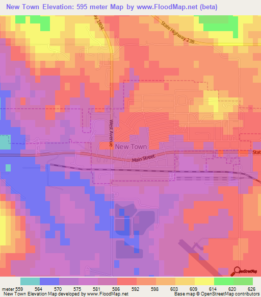 New Town,US Elevation Map