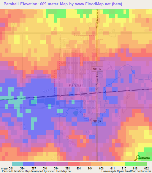 Parshall,US Elevation Map