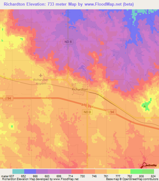 Richardton,US Elevation Map