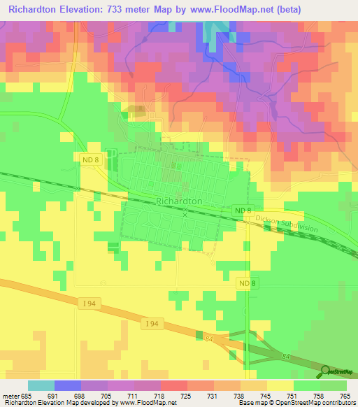 Richardton,US Elevation Map