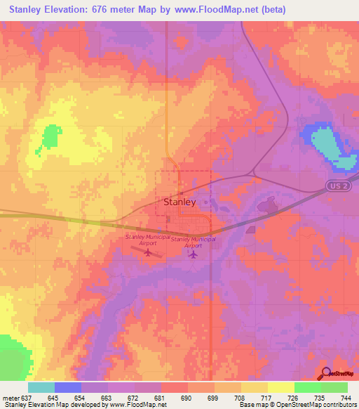 Stanley,US Elevation Map