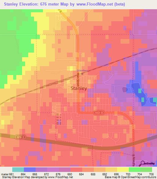 Stanley,US Elevation Map