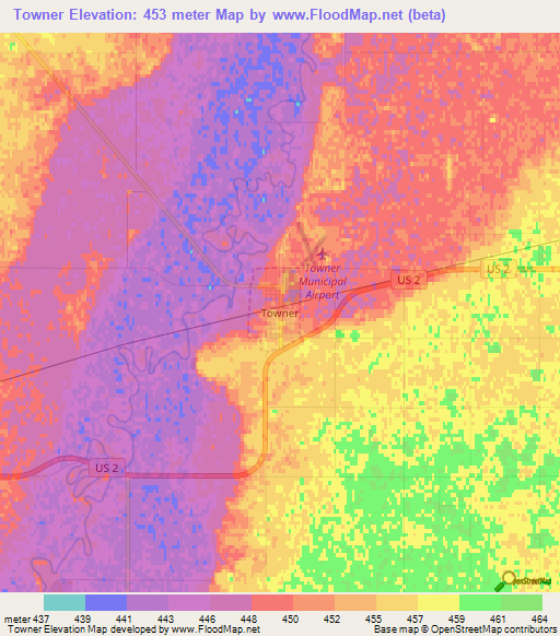 Towner,US Elevation Map