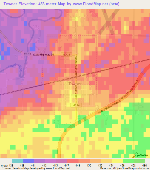 Towner,US Elevation Map