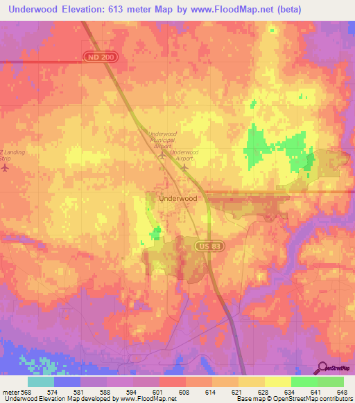 Underwood,US Elevation Map