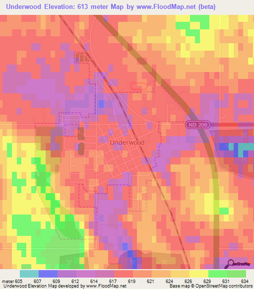 Underwood,US Elevation Map