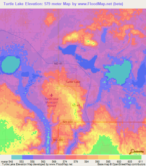 Turtle Lake,US Elevation Map