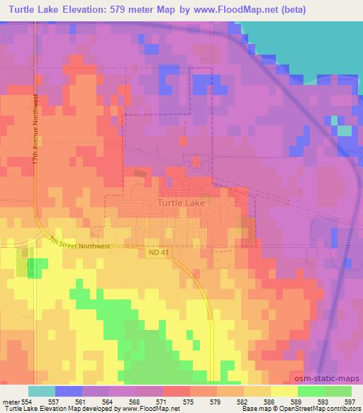 Turtle Lake,US Elevation Map