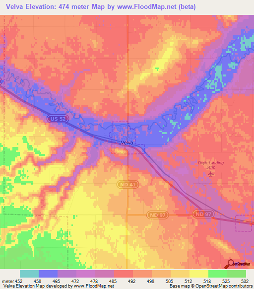 Velva,US Elevation Map