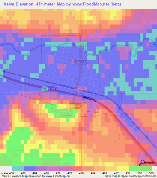 Velva,US Elevation Map