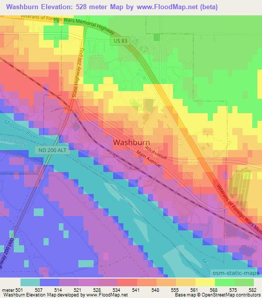 Washburn,US Elevation Map