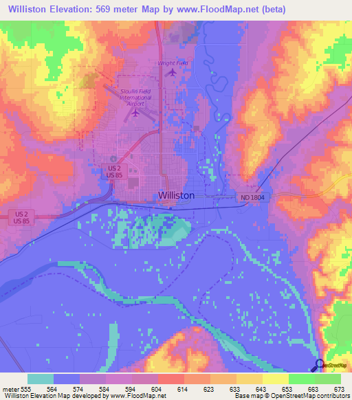 Williston,US Elevation Map