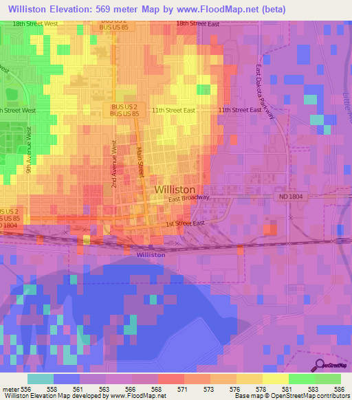 Williston,US Elevation Map