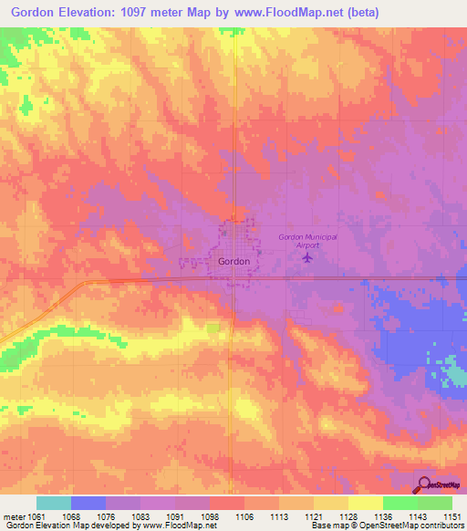 Gordon,US Elevation Map