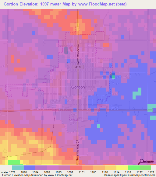 Gordon,US Elevation Map