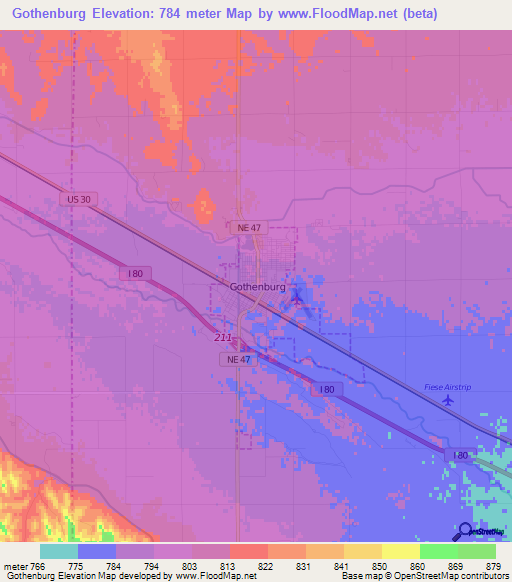 Gothenburg,US Elevation Map