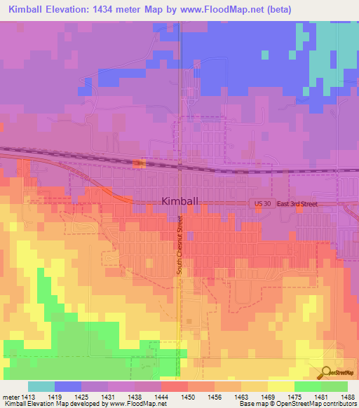 Kimball,US Elevation Map