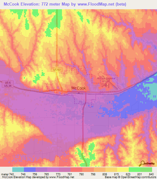 McCook,US Elevation Map