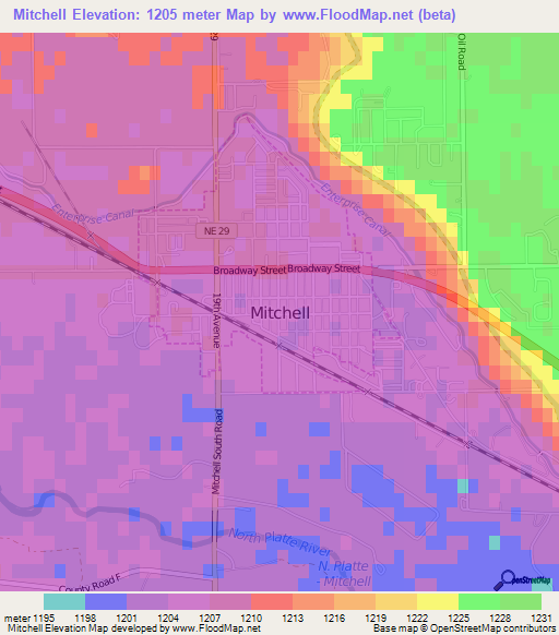 Mitchell,US Elevation Map