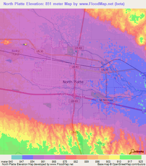 North Platte,US Elevation Map