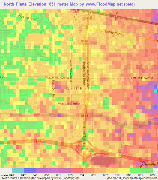 North Platte,US Elevation Map